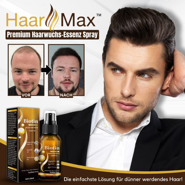 Erhalten Sie 2 Stück HaarMax™ Premium Haarwuchs-Essenz Spray mit 75% Rabatt