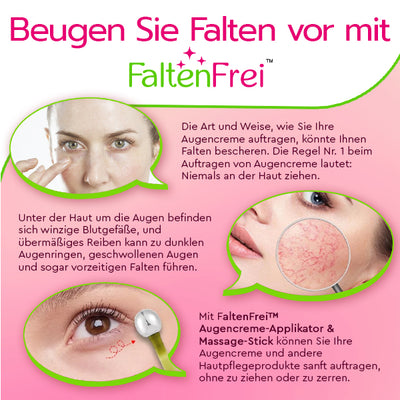 Wie wäre es mit nur 1 Stück FaltenFrei™ Augencreme-Applikator & Massage-Stick für nur €9,99?